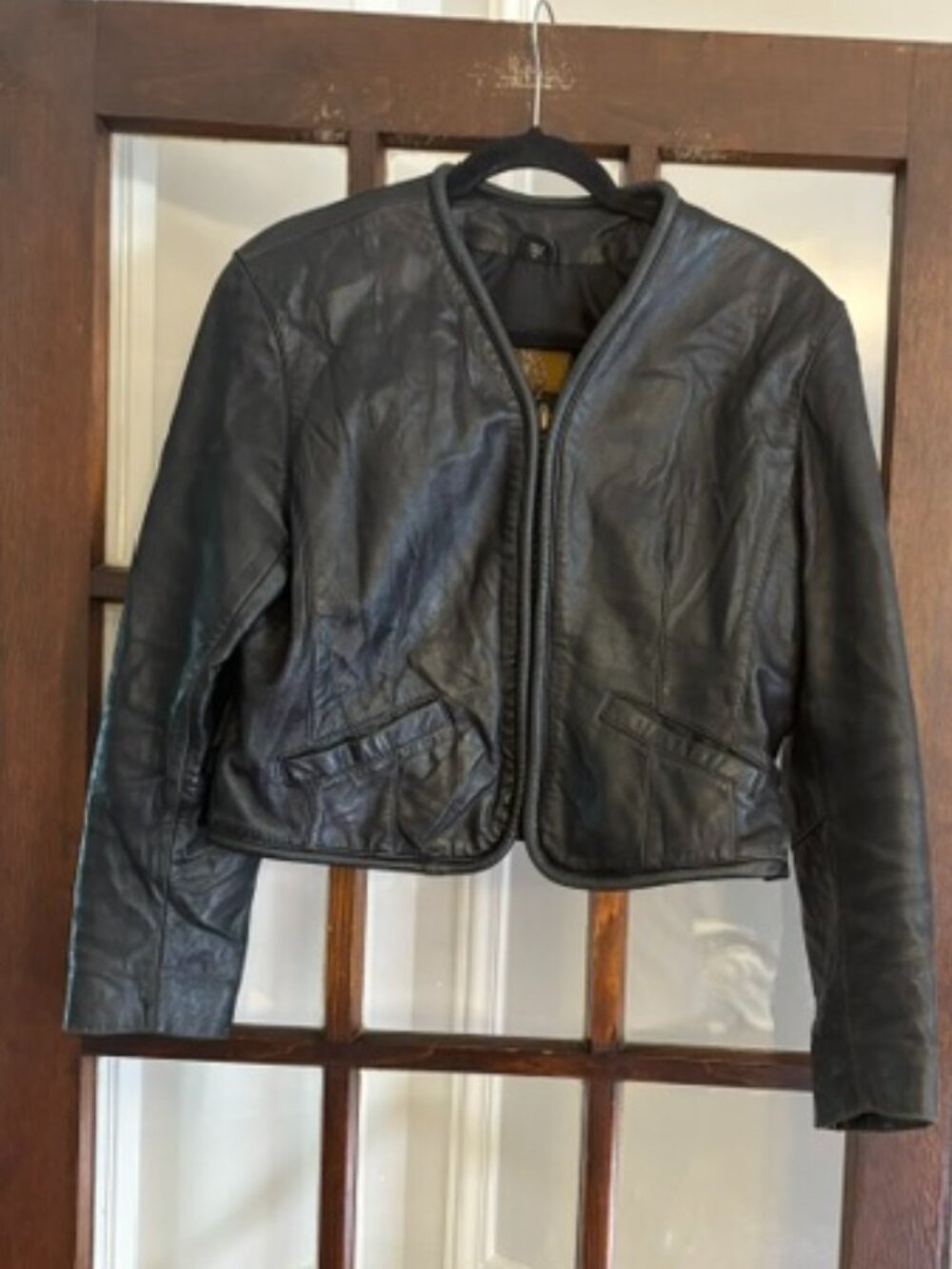 Express Vintage Collarless Leather Jacket, Size Small